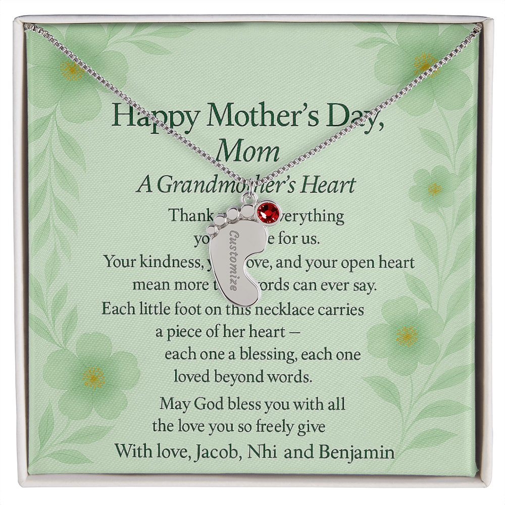 Engraved Baby Feet Necklace with Birthstone