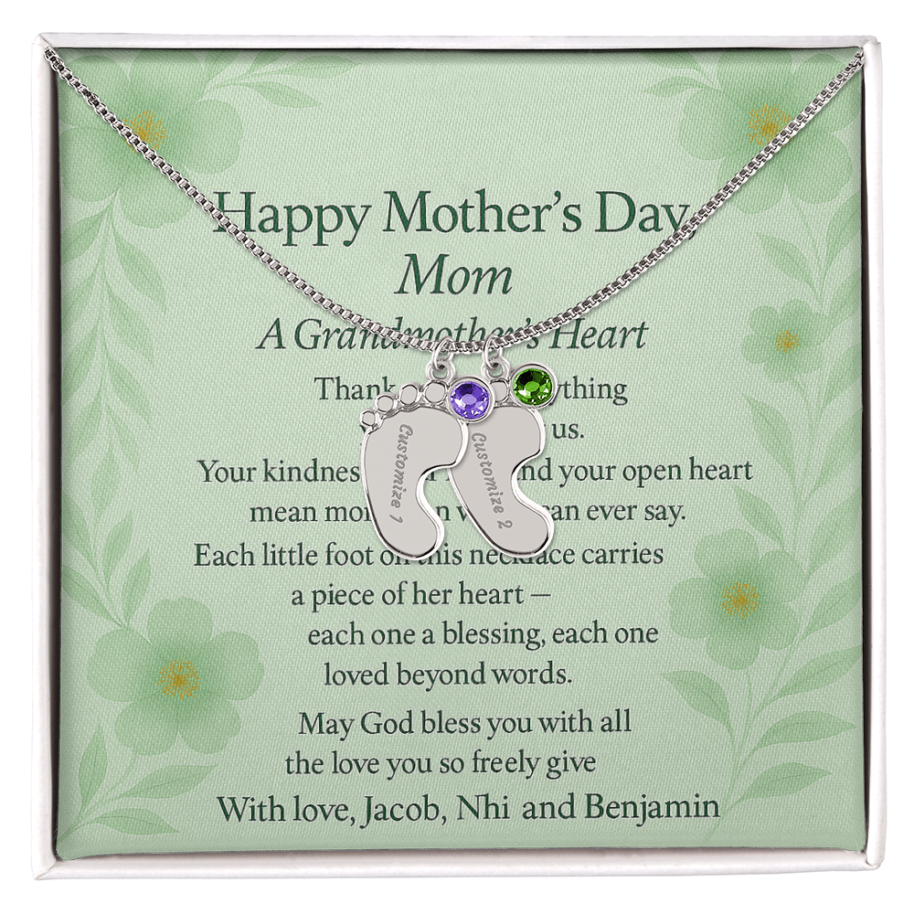 Engraved Baby Feet Necklace with Birthstone