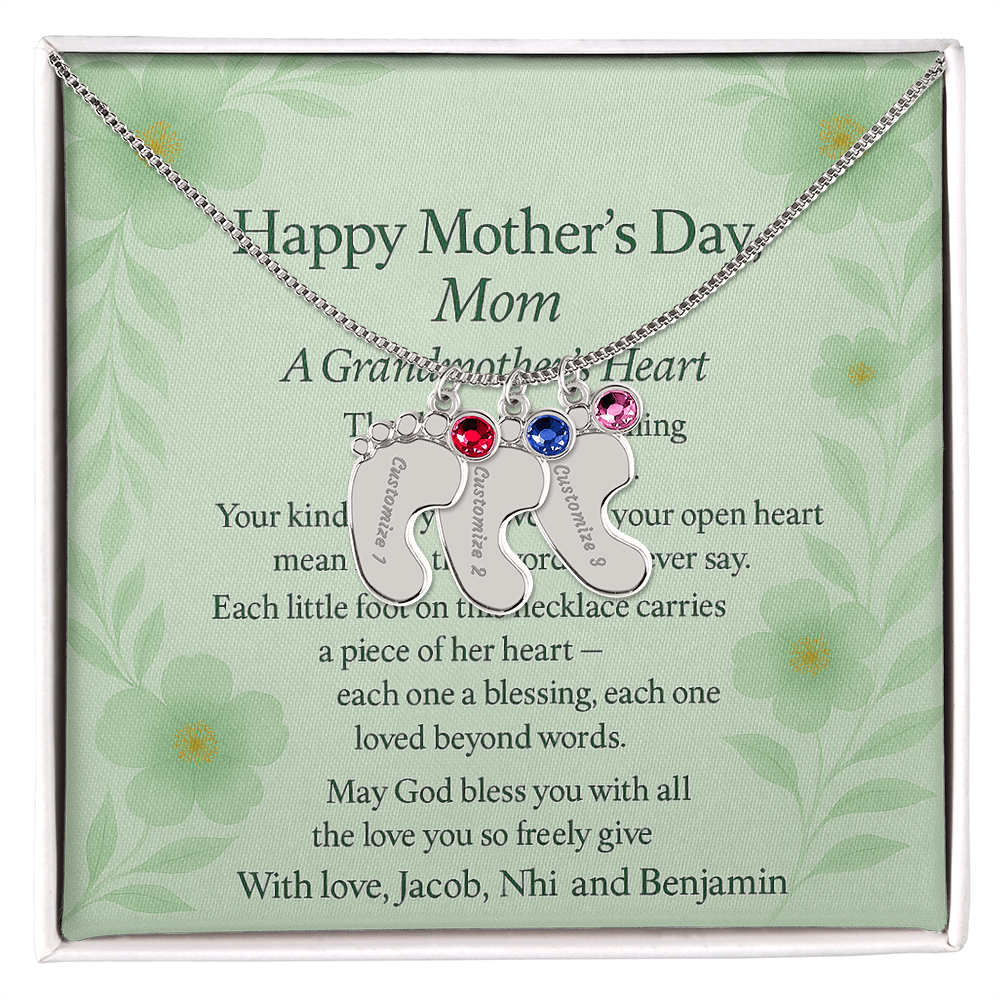 Engraved Baby Feet Necklace with Birthstone