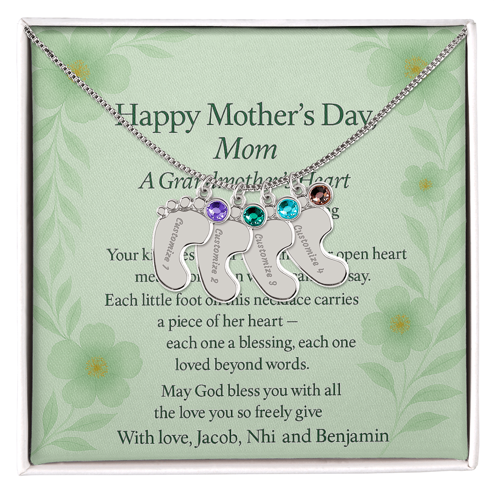 Engraved Baby Feet Necklace with Birthstone