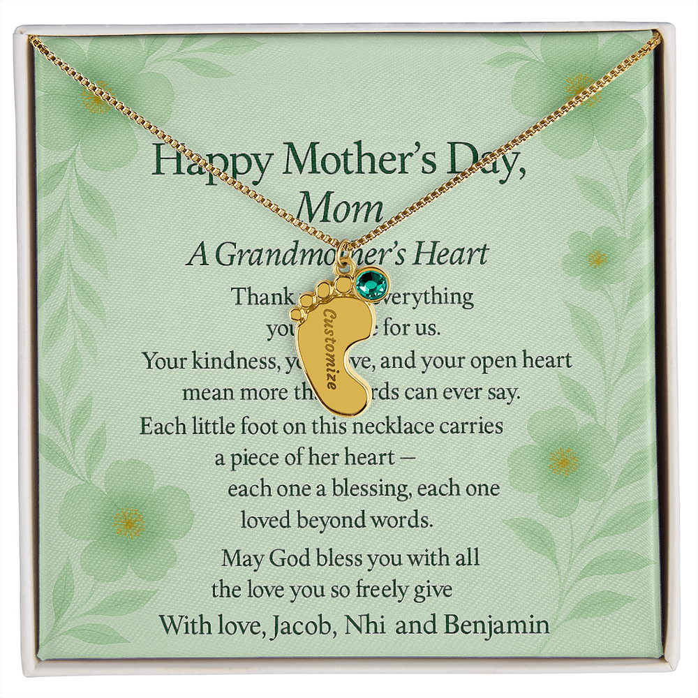 Engraved Baby Feet Necklace with Birthstone