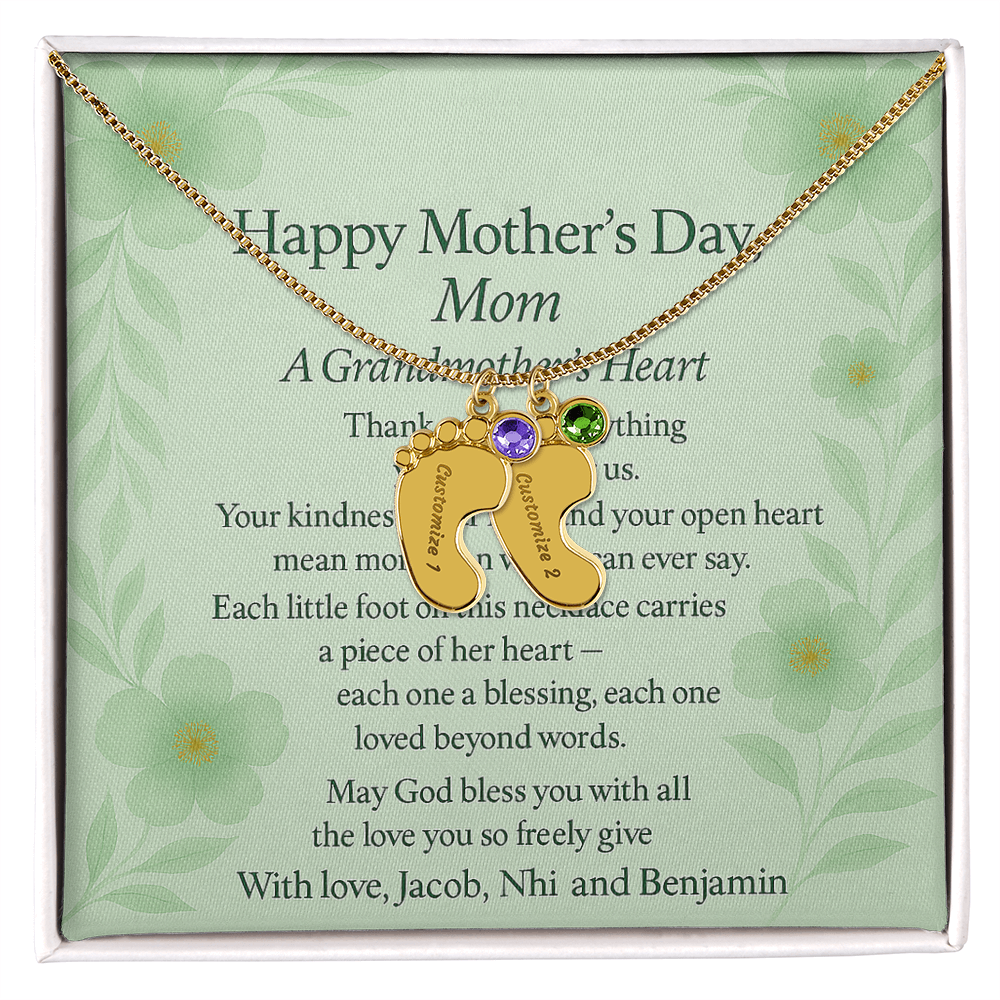 Engraved Baby Feet Necklace with Birthstone