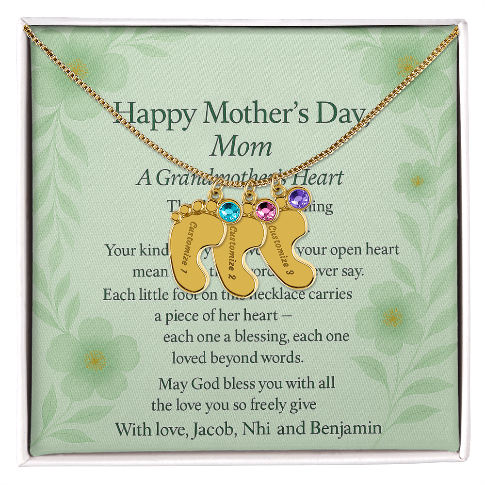 Engraved Baby Feet Necklace with Birthstone