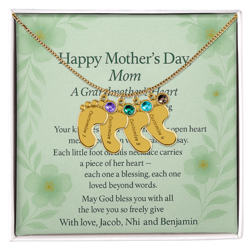 Engraved Baby Feet Necklace with Birthstone