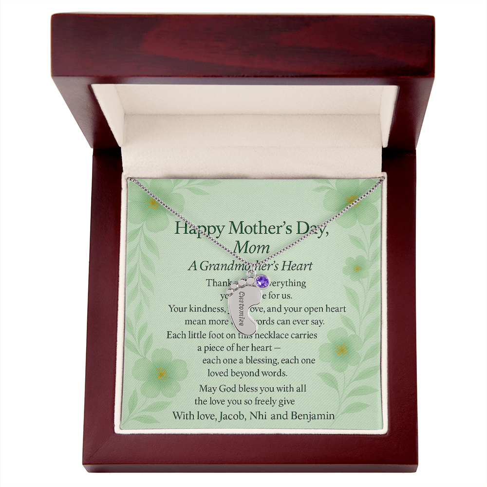 Engraved Baby Feet Necklace with Birthstone