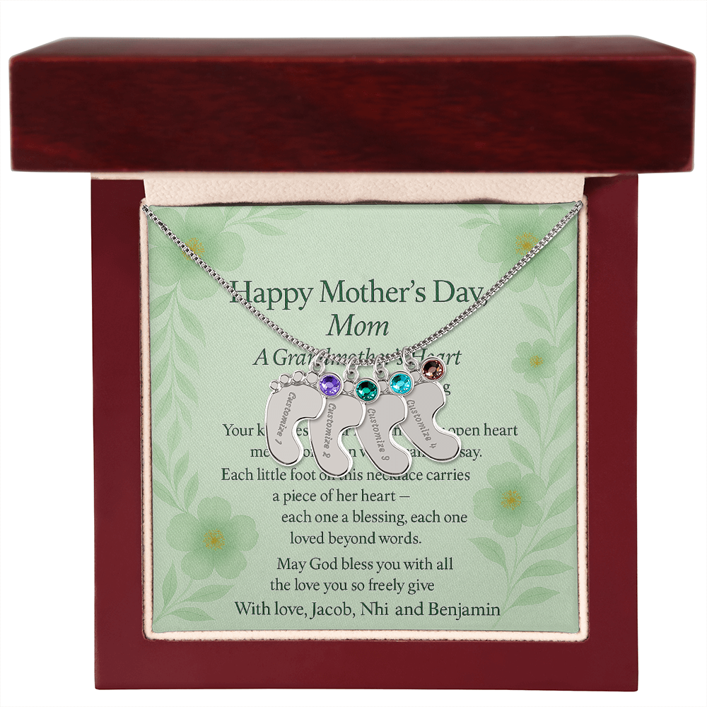 Engraved Baby Feet Necklace with Birthstone