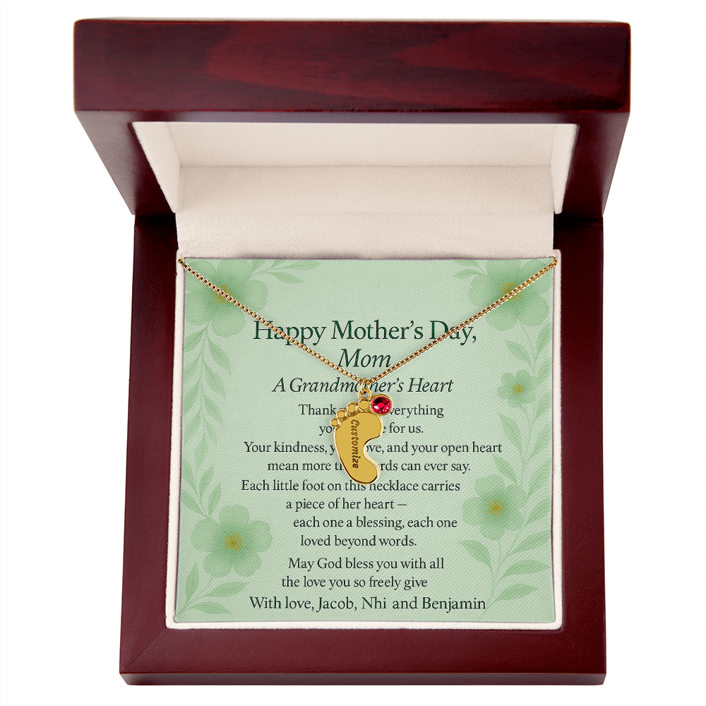 Engraved Baby Feet Necklace with Birthstone