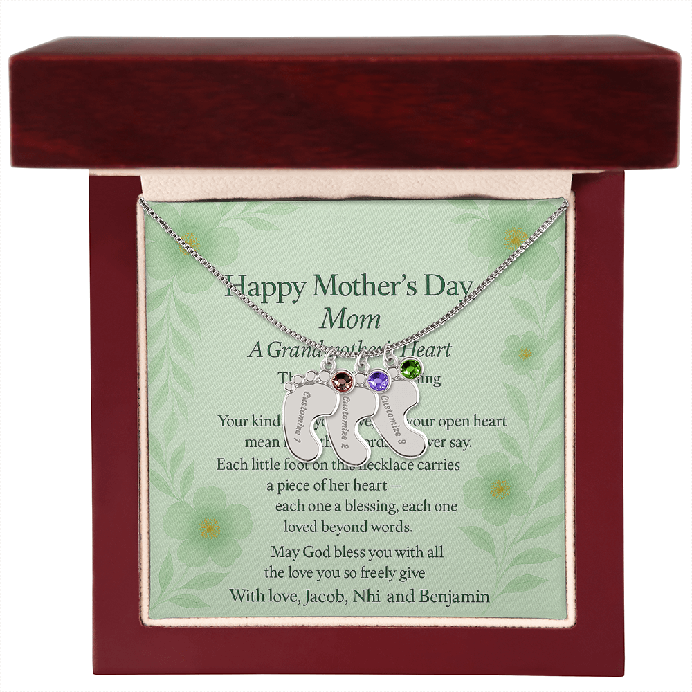 Engraved Baby Feet Necklace with Birthstone