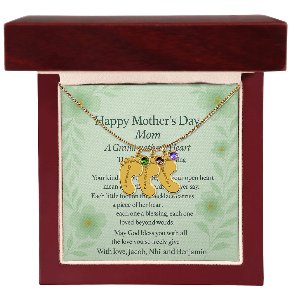 Engraved Baby Feet Necklace with Birthstone